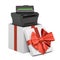 Printer MFP inside gift box, present concept. 3D rendering