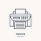 Printer with paper page flat line icon. Wireless technology, office equipment sign. Vector illustration of communication