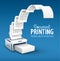 Printer printing copies of text to paper with copyspace. Vector illustration.