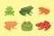 PrintExotic amphibian set. Frogs in different styles Cartoon Vector Illustration . tropical animals