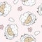 PrintFun minimalistic delicate children`s print. Sheep in clouds on a pink background. Textile design, a template for the design o