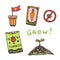 PrintGarden set with seeds concept. Vector gardening elements .