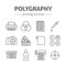 Printing polygraphy line icons set.