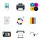 Printing services icons set, flat style