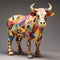 Printmaking Cow 3d: Modern Art Bull Statue With Bold Chromaticity And Geometric Forms