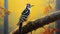 Printmaking And Tempera Painting: Capturing The Beauty Of A Shining Yellow Downy Woodpecker