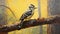 Printmaking And Tempera Painting: Capturing The Beauty Of A Shining Yellow Downy Woodpecker