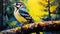 Printmaking And Tempera Painting: Capturing The Beauty Of A Shining Yellow Downy Woodpecker