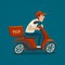 PrintPizza courier, cartoon scooter driver, male boy man character design, fast food delivery, vector illustration