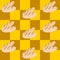 PrintSeamless pattern. Cute baguette on checkerboard pattern yellow and brown. For Tablecloth, kitchen decoration, restaurant