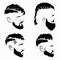 PrintSet of hairstyles for men in glasses. Collection of black silhouettes of hairstyles and beards. Vector illustration
