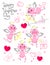 PrintSet Wedding and Valentines Day design elements. Little cute cupids isolated on white background. Vector