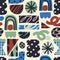PrintVector hand-drawn contemporary geometric shapes with textures illustration motif seamless repeat pattern