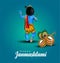 Printvector illustration of Lord Krishna Happy Janmashtami festival of India with text
