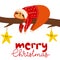 PrintVector Merry Christmas poster with cute funny sloth