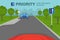 Priority over oncoming vehicles traffic or road sign rule. Car is waiting at give way sign.