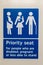 Priority seat for people who are disabled, pregnant or less able to stand sign