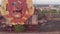 Pripyat, Ukraine, aerial view over the sign of USSR on the roof of building in ghost city. Soviet coat of arms on a concrete build