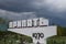 Pripyat, Ukraine - May 11 2019: Entrance sign to the abandoned city of Pripyat near Chernobyl