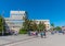 PRISHTINA, KOSOVO, SEPTEMBER 16, 2019: People are passing Government building in Prishtina, Kosovo