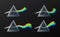 Prism rainbow shapes. Realistic physics refraction, triangular pyramid optical effect, stylized different curves wave