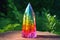 prismatic crystal with light refracting into rainbow colors