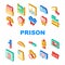 Prison Building And Accessory Icons Set Vector