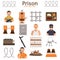 Prison color flat icons set for web and mobile design