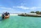 Prison Island in Zanzibar with turquoise water and sail boat. Ta