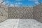 Prison and Jail Yard with Stone Walls. 3d Rendering