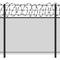 Prison privacy metal fence with barbed wire vector seamless black silhouette