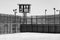 Prison Yard Empty with guard tower in black and white