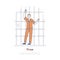 Prisoner behind bars, inmate in jail cell, sentenced man in orange jumpsuit, criminal imprisonment banner