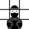 The prisoner criminal is being held behind bars. Flat vector illustration