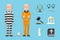 Prisoner law justice characters icons symbols set flat icon vector illustration