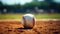 a pristine baseball resting on the infield grass, highlighting the details of the baseball's stitching and texture