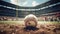 a pristine baseball resting on the infield grass, highlighting the details of the baseball's stitching and texture