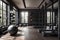 A pristine home gym with gleaming silver weight benches, dumbbells, an elliptical machine and punching bag against a background of