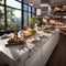 A pristine and modern kitchen with a marble countertop