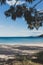 Pristine serene beach view in South Hobart in Kingstome Beach with vegetation golden sand and clear water