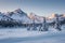 Pristine snowfield with mountain backdrop