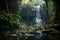 a pristine waterfall flowing in intact rainforest