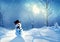 Pristine Winter Scene with a Snowman and Trees in the Serene Snowscape: A Magnificent Sunset