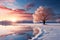 Pristine winter sunrise a serene background with ample text space