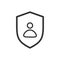 Privacy icon, flat shield with person silhouette symbol, personal protection sign, authentication security icon, secure confidenti
