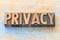 Privacy word abstract in wood type