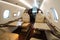 Privat jet cabin with open tables