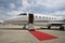 Private airplane with red carpet