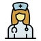 Private clinic woman doctor icon color outline vector