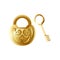 Private closed gold metal lock with cute ornament